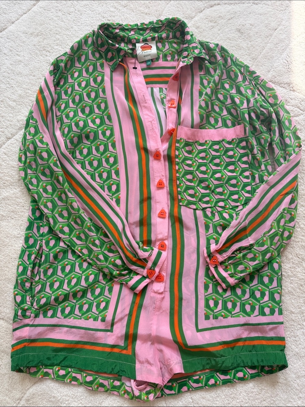 FARM Rio Pink, Green & Orange Geometric Button-Down Shirt